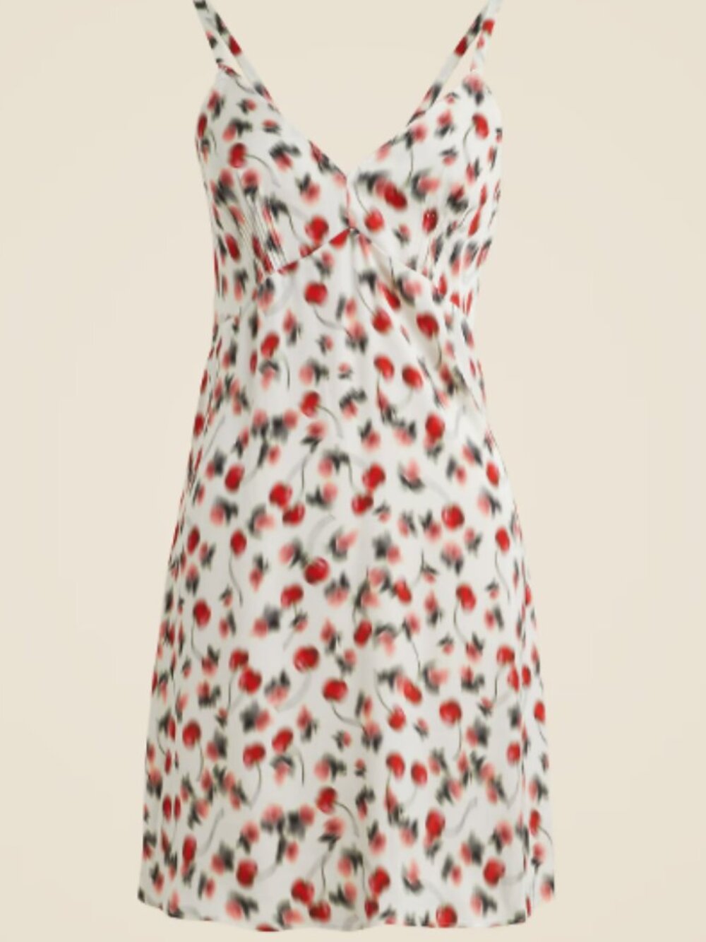 J. Crew Cream Slip Dress with Red Cherry Print